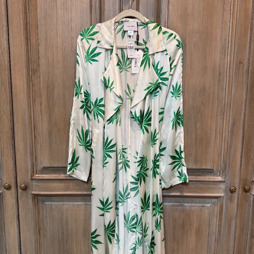 Green & White 100% Silk Hemp Trench from Barney's Size XS/S